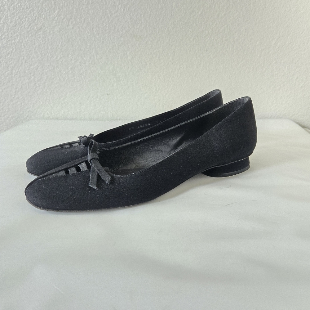 Stuart Weitzman‎ Black Bow Accent Slip-on Ballet Flats Size 8.5 M Fabric Upper
